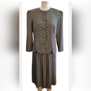 Women's Vintage Librarian  Leslie Fay‎ Green Skirt Set Size 6P